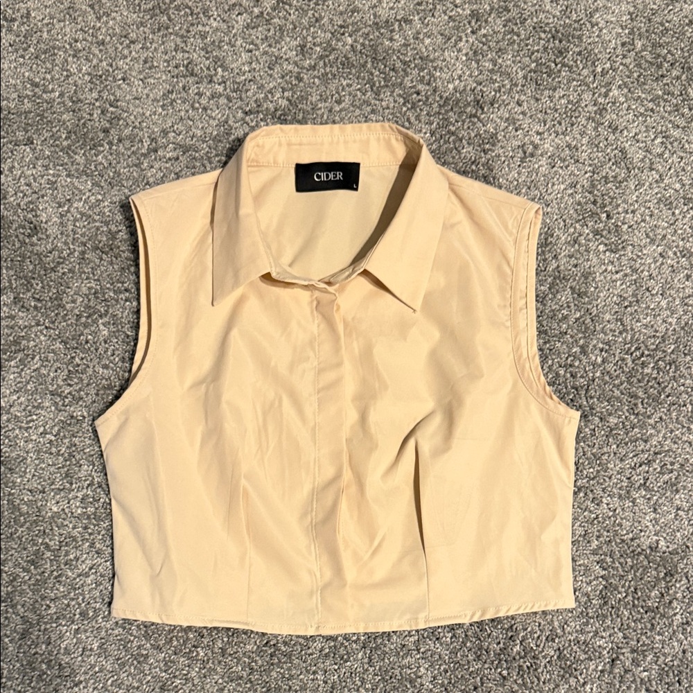 Cider Light Tan Collared Crop Top